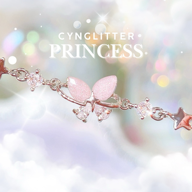New ~ ลด80฿ โค้ดหน้าร้าน CynGlitter สร้อยข้อมือ กำไลชุบเงินแท้92.5% ผีเสื้อ หัวใจ โบว์ ชมพู (136) คริสตัล แฟชั่น