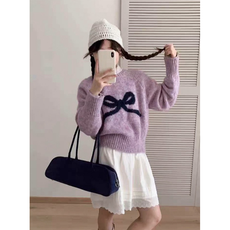 พร้อมส่ง TWOHANDHII PURPLE RIBBON SWEATER