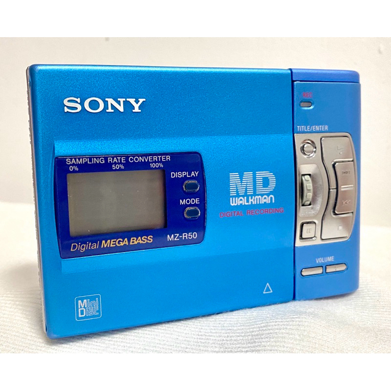 เครื่องเล่นmd player Sony MZ-R50 สีบูล เป็นรุ่นท็อป สวย เรียบหรู เสียงดี ทรงพลัง บอดี้โลหะ