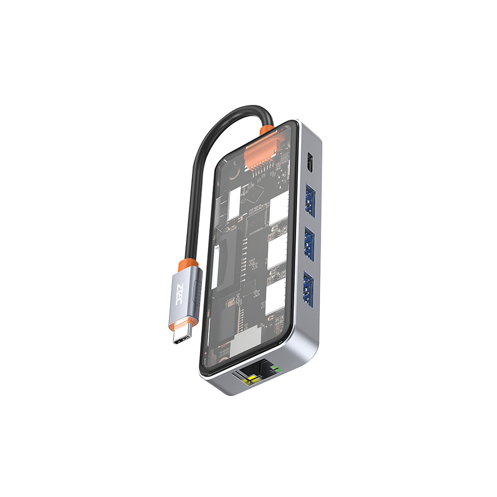 [ลดเหลือ 849] ZTEC ZH831 HUB 8 in 1 USB-C 100W ,HDMI 4K,LAN 1Gbps,USB-A USB 3.2 Gen 1x1,SD Card,Micro-SD ขนาดเล็ก -1Y