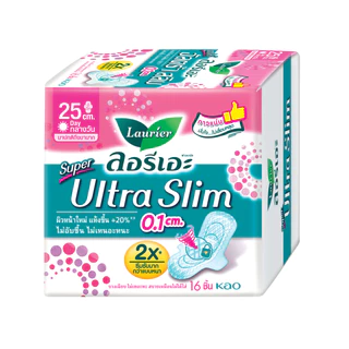ลอรีเอะ ซูเปอร์อัลตร้าสลิม กลางวัน 25 ซม 16 ชิ้น Laurier SuperUltraSlim ผ้าอนามัย,แบบาง 0.1
