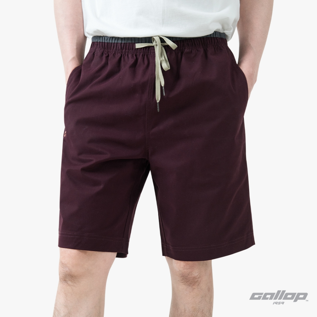 GALLOP : Men's Wear CASUAL SHORTS กางเกงขาสั้นเอวยางยืด รุ่นต่อขอบ GS9024 สี Deep Red - แดงเข้ม / ราคาปกติ 1290.-