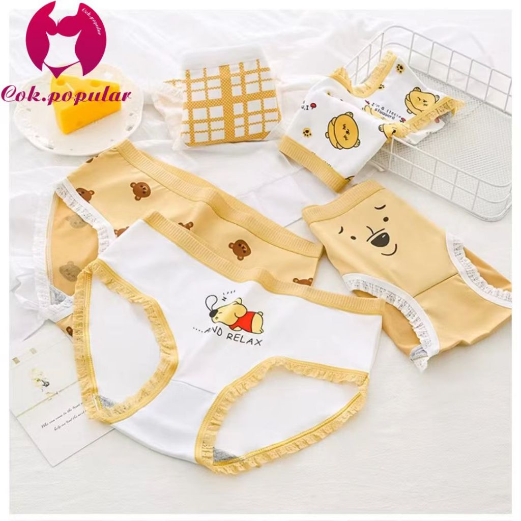 #007 กางเกงชั้นในผู้หญิง กางเกงชั้นในญี่ปุ่น  ผ้าคอตตอน วินนี่เดอะพูห์ผู้น่ารัก ไซส์ ไซส์ L-XLเหมาะสำหรับน้ำหนัก 40-70KG