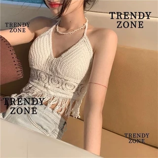 SGH0246 บราสายเดี่ยว แบบถักไหมพรม สไตล์โบฮีเมียน งานสวย ลุคเซ็กซี่ มีฟองนํ้าในตัว ใส่ไปทะเล