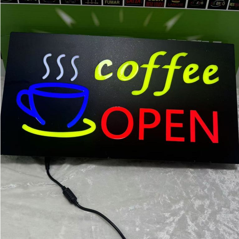 ป้ายไฟLED ป้ายไฟนีออน ป้ายไฟร้าน ป้ายไฟตัวอักษร ป้ายไฟcoffee OPEN  (ขนาด 43x24cm) สำหรับตกแต่ง
