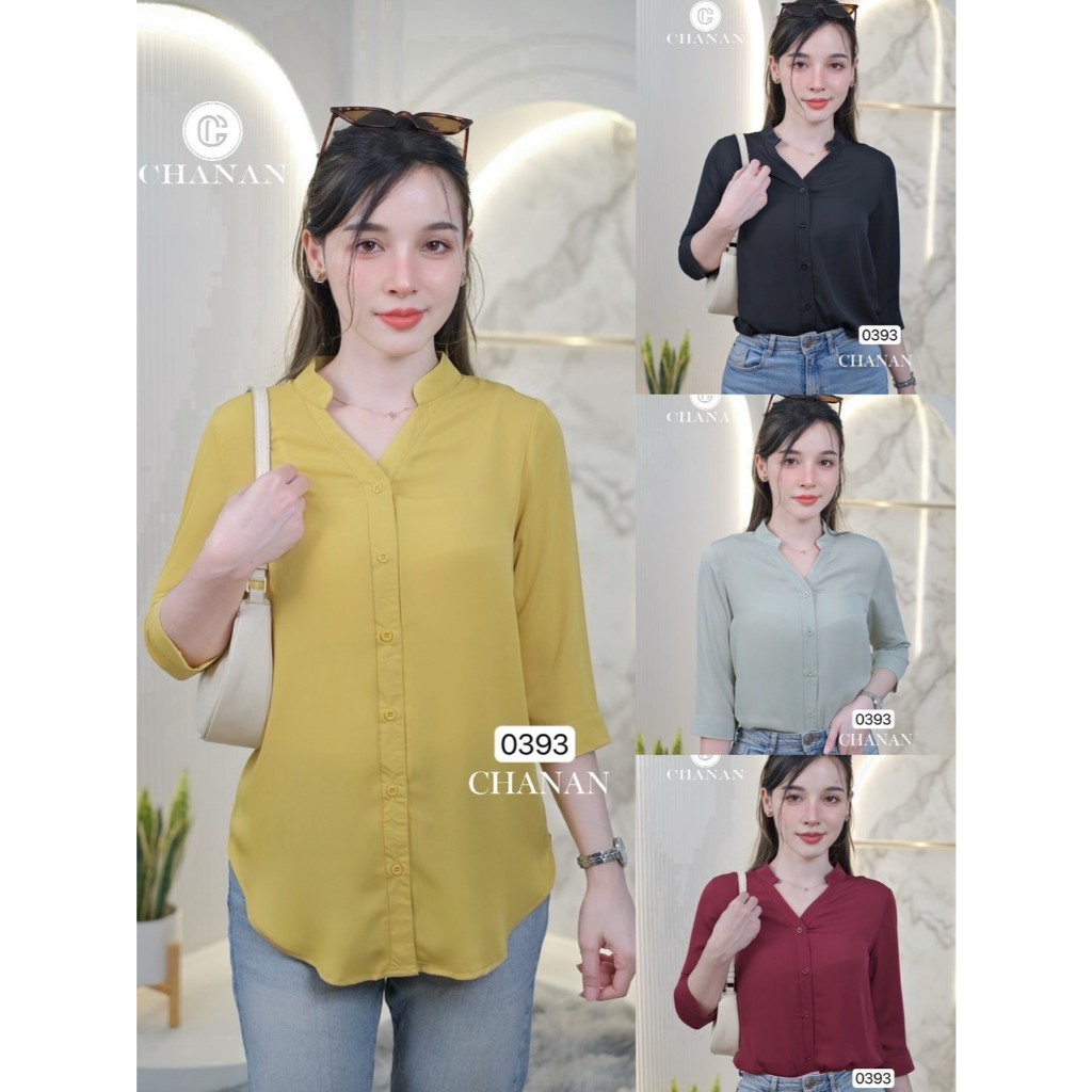 Chanan เสื้อชีฟองแท้เกรดขึ้นห้าง คอจีน สีพื้น แขนยาวปิดศอก ใส่ออกงาน ใส่ทำงาน เสื้อผู้ใหญ่ เสื้อสวยๆ มี4สี รุ่น0393