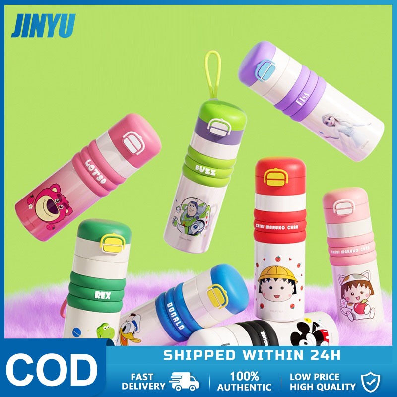 สแตนเลส316 520ml ขวดน้ํา thermos แก้วเก็บความเย็น กระติกน้ำพกพา ลายการ์ตูน สายคล้อง พร้อมปิดฝา ฝา2หัว แบบยกดื่ม แบบดูด