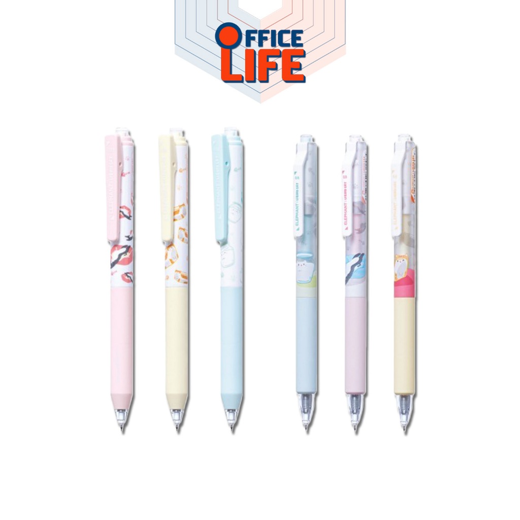 Elephant ปากกาเจล LIQUID CAT ลิควิดแคท ขนาด 0.38 และ 0.5 หมึกนํ้าเงิน คละสี ( จำนวน 1 ด้าม )