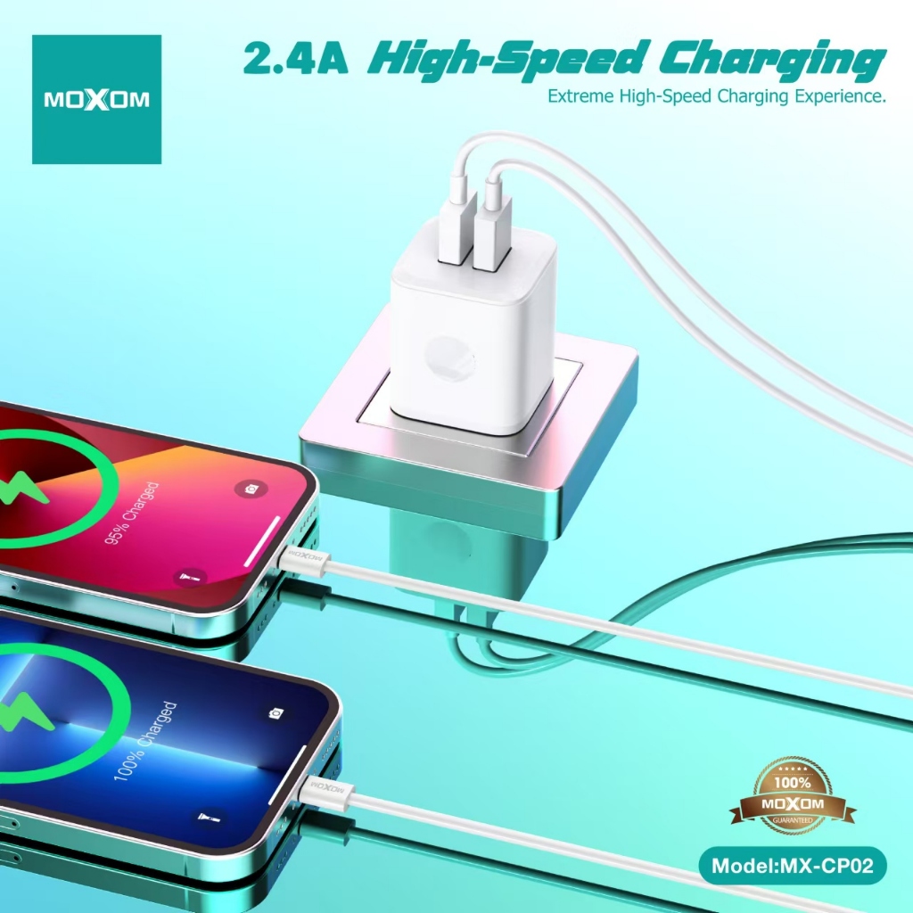 มีมอก!!พกง่าย ใช้สะดวก MOXOM Charger ชาร์จเร็ว 2.4Aที่ชาร์จเร็ว 2พอร์ตที่ชาร์จไวและปลอดภัยDual Ports
