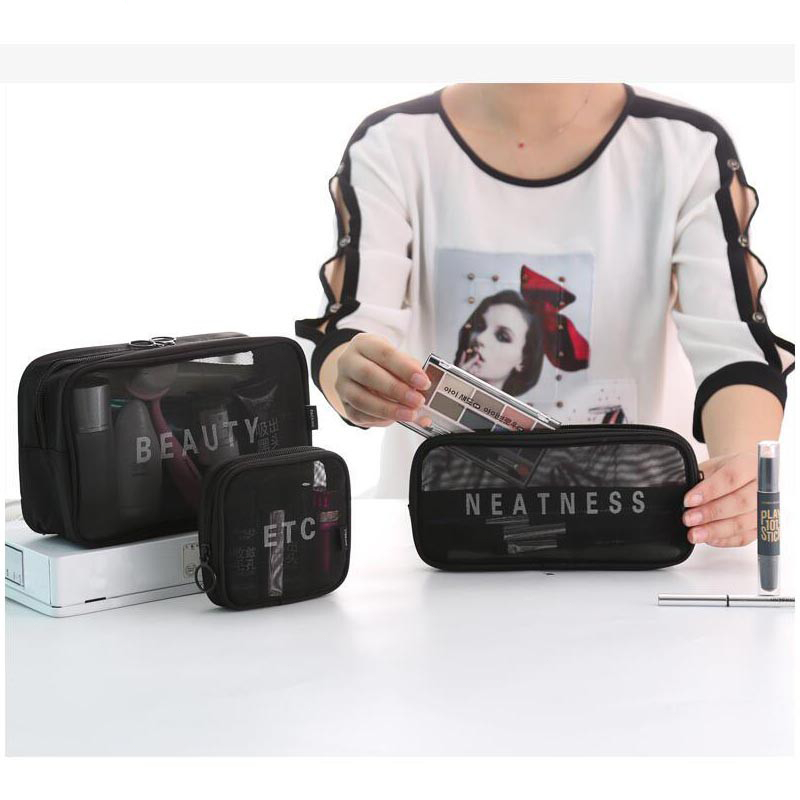 กระเป๋าผ้าตาข่าย กระเป๋าจัดระเบียบ กระเป๋าเครื่องสำอาง สำหรับเดินทาง (มี 3 ขนาด S M L) ความจุสูง - รูปที่ 4