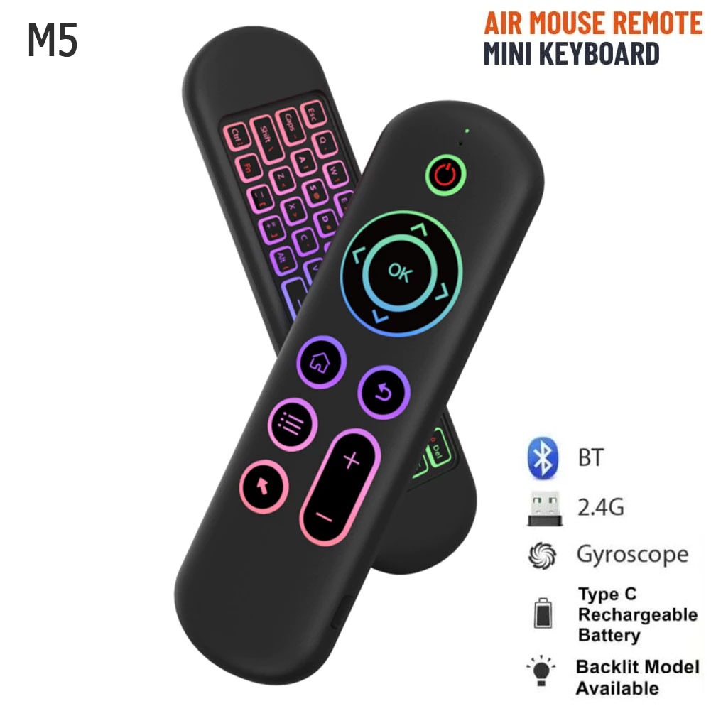 M5 Air Mouse Remote With Mini Keyboard, 6-Axis Gyro Sensor, 58 Full QWERTY Keyboard, 2.4G RF Wireles
