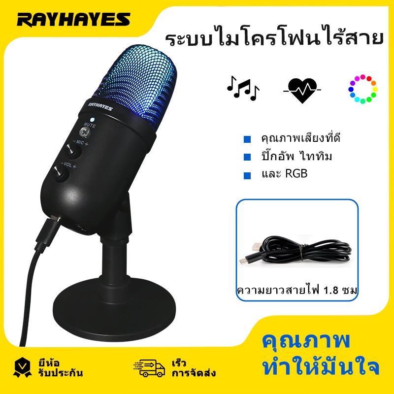 RAYHAYES ไมโครโฟน USB, ไมโครโฟนคอนเดนเซอร์ ไมโครโฟนถ่ายทอดสด, การบันทึกวิดีโอ RGB สำหรับแล็ปท็อปพีซี