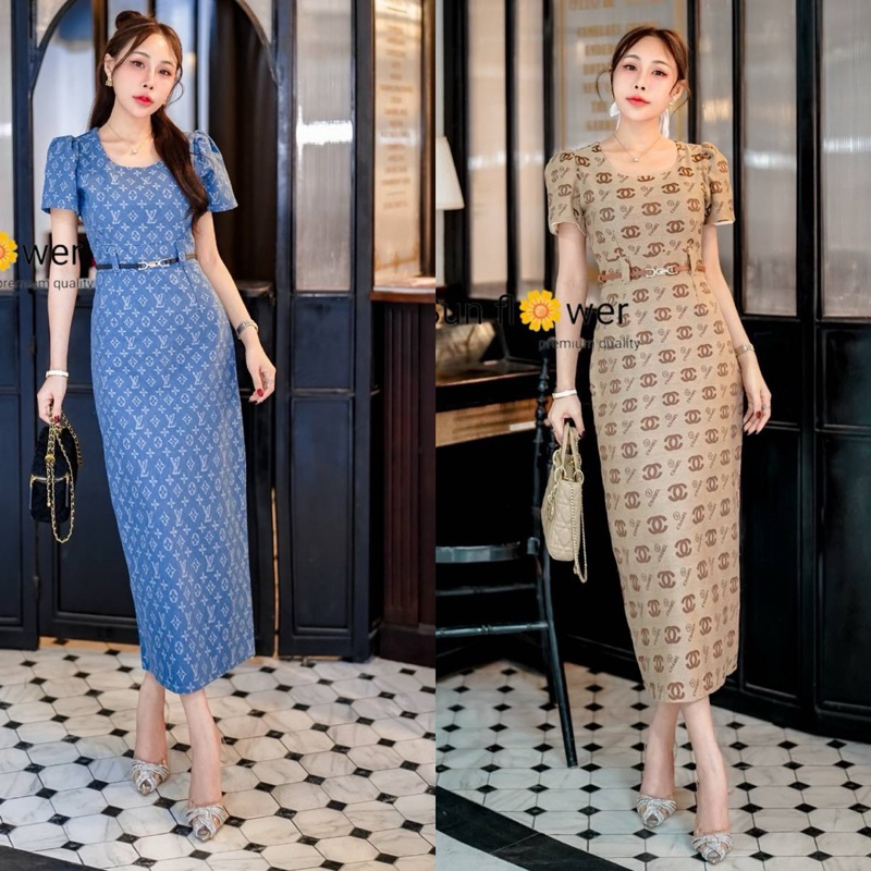 เดรสยาว +เข็มขัด ทรงสวย งานป้าย lady sunshine