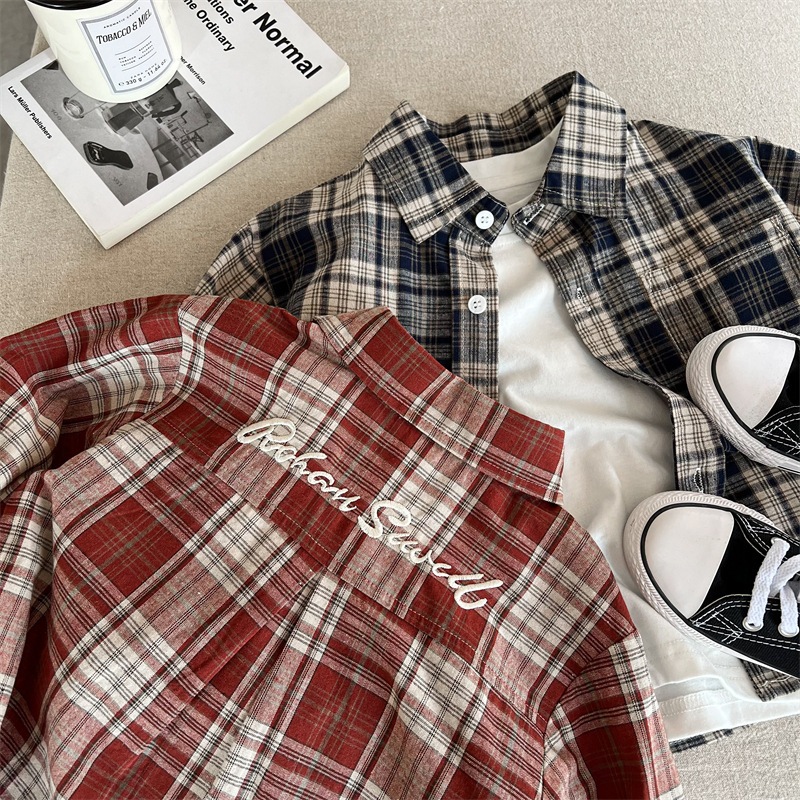 [ส่งไวจากไทย] เสื้อเชิ้ตลายสก๊อตเด็กชาย เสื้อเชิ้ตแขนยาวเด็กชาย สไตล์เกาหลี ผ้านิ่มๆ ใส่แล้วหล่อมากๆ เหมาะสำหรับ 2-8 ปี