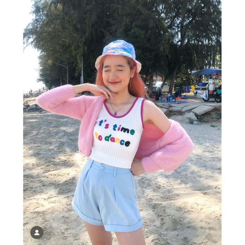 Cintageมือสอง♡ กางเกงสีฟ้าขาสั้นกระดุมเบสิค