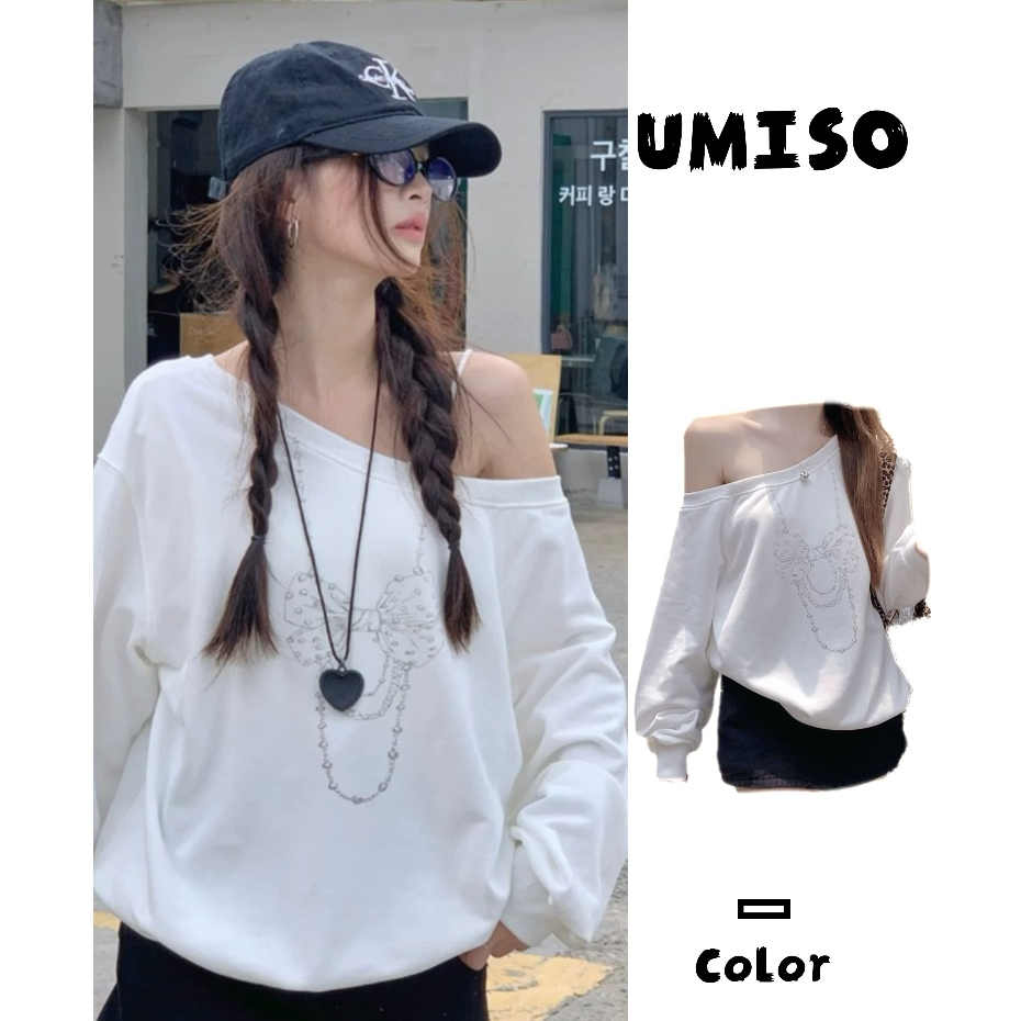 UMISO พร้อมส่ง✨เสื้อแขนยาว  เสื้อหนาว sweatshirt คอกลม ทรงหลวม แบบบาง  แฟชั่นสําหรับสตรี