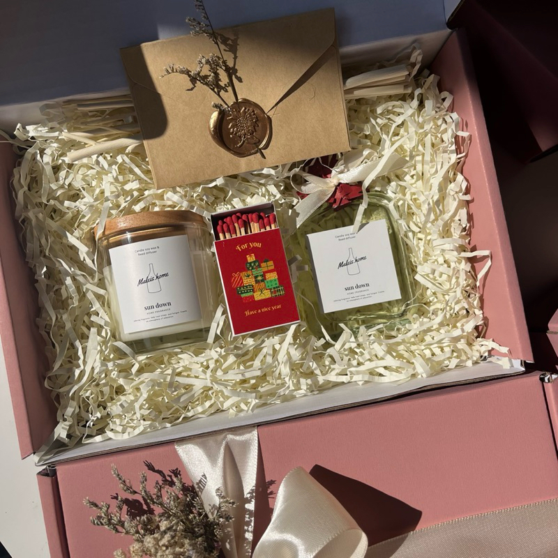 Gift Sets G39ML ของขวัญงานแต่ง กล่องชมพู เทียนหอม 120 ml ไม้หอมกระจายกลิ่น 85 Ml