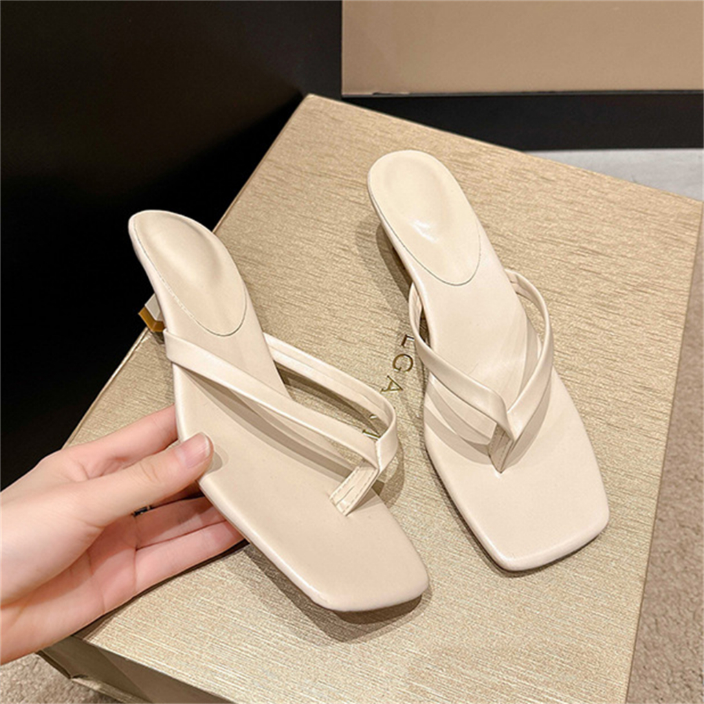 ขนาด 35-42 หนังนุ่มหัวสแควร์รองเท้าส้นสูงคลิปเท้ารองเท้าแตะผู้หญิงด้านนอกสวมรองเท้าแตะส้นเล็ก - รูปที่ 6