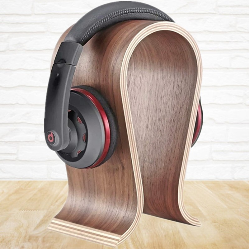 【waomenn_】U headphones stand รูปร่างหูฟังไม้ขาตั้งที่วางไม้แขวนหูฟังไม้โต๊ะชั้นแสดงของ ขาตั้งหูฟัง