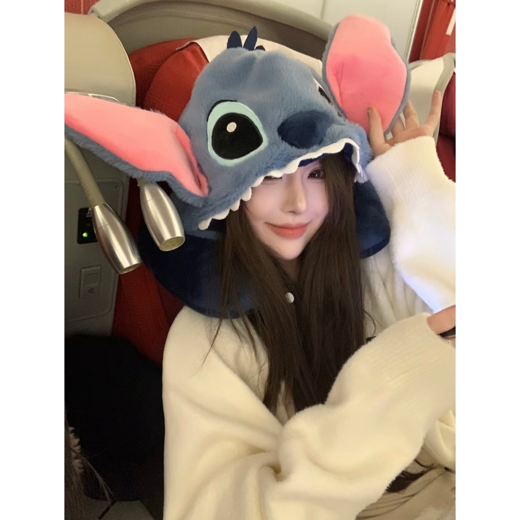 หมอนรองคอมีฮู้ด สไตล์เกาหลี ลายการ์ตูน สติ๊ชน้ำเงิน หมอนรองคอนุ่มนิ่มที่สุด พกพาสะดวก หมอนรองคอลายการ์ตูนสุดน่ารัก