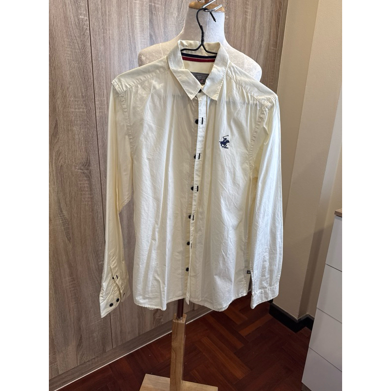 polo beverly hill polo club เสื้อเชิ้ตโปโลสีครีม slim fit size M