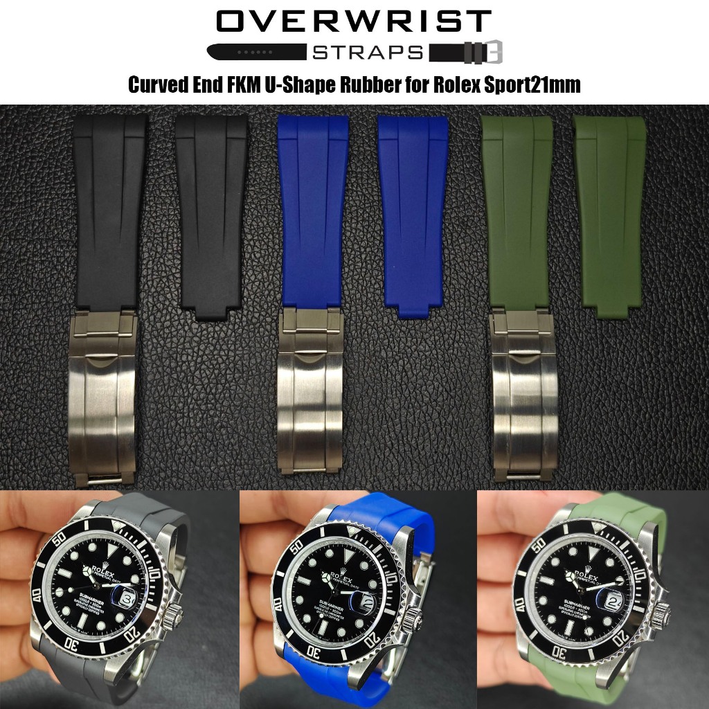 สายนาฬิการุ่น Curved End FKM U-Shape for Rolex Sport 21mm