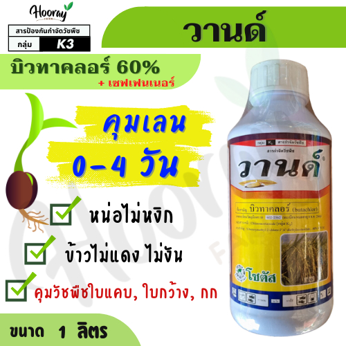 วานด์ 1 ลิตร ( บิวทาคลอร์ ) คุมเลน หญ้าข้าวนก หญ้าดอกขาว ผักปอดนา เทียนนา ขาเขียด กก หนวดปลาดุก