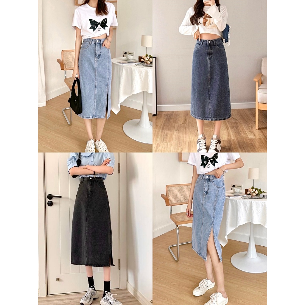 มีทั้งหมด2สี กระโปรง กระโปรงยีนส์ทรงเอ ทรงสลิมฟิต เข้าได้กับทุกออกเเบบ #31234