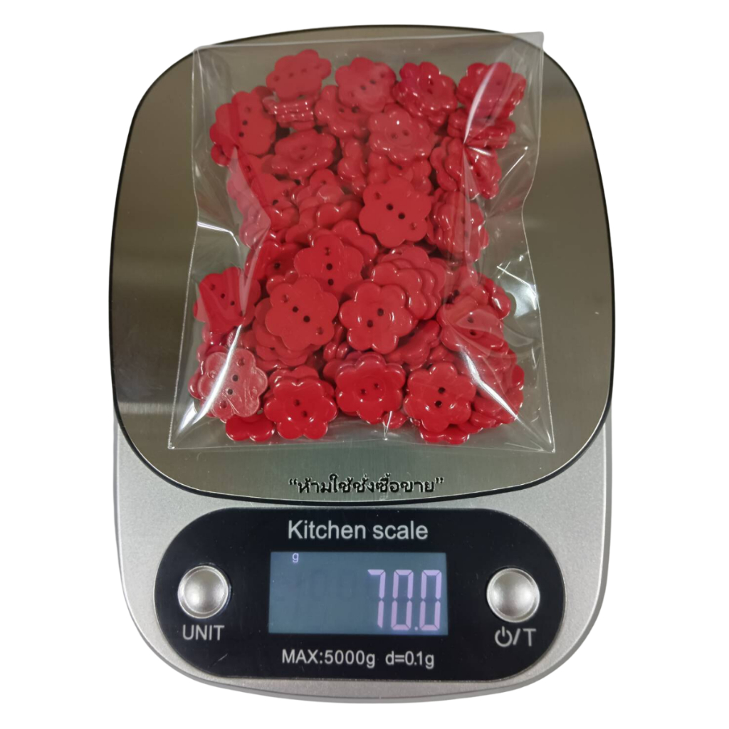 กระดุมดอกไม้สีแดงสด 18มิล แพ็ค 12 โหล ตกแต่งเสื้อผ้า diy