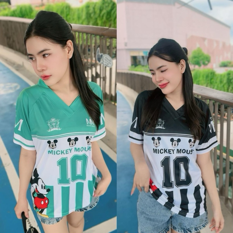เสื้อผ้ากีฬา คอวีไขว้ มิกกี้ เลข10 งานฮิต L-3XL 5สี