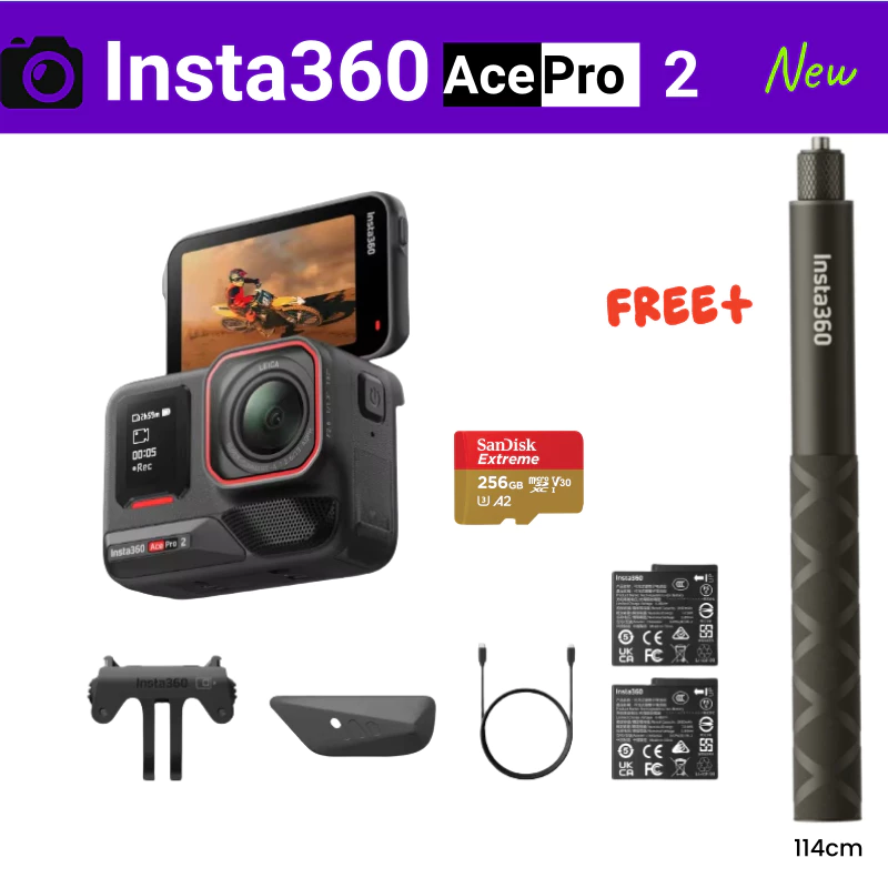 【ใหม่ล่าสุด】Insta360 Ace Pro 2 Action Camera Black กล้องแอคชั่น8K Waterproof Action Camera with Leica, 1/1.3" Sensor