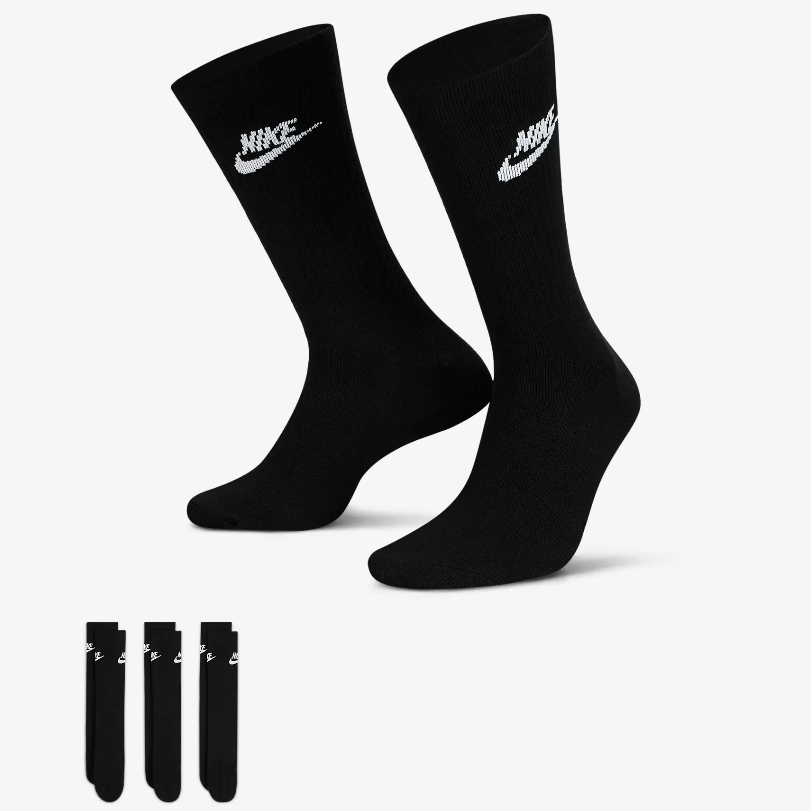 ถุงเท้าข้อยาว (3 คู่) Nike Sportswear Everyday Essential Socks (3 Pairs) ลิขสิทธิ์แท้ NIKE Thailand]