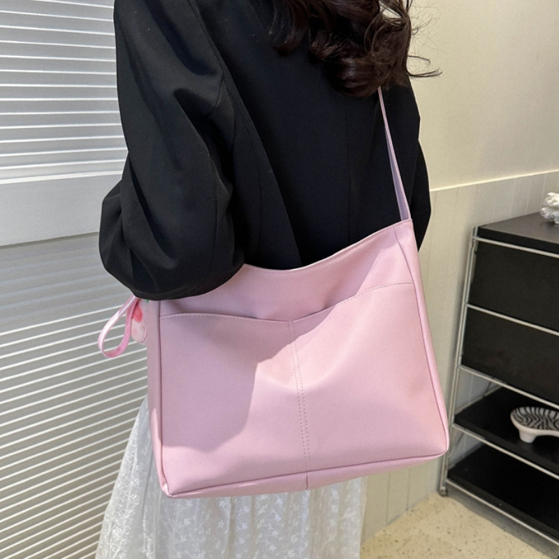 กระเป๋าสะพายข้างมี5สี จุของได้เยอะ สไตล์เกาหลี เรียบง่าย มีซิป หนังPU ใบใหญ่