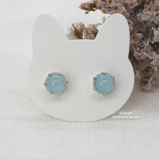 มีส่งด่วน💥ต่างหูหินอความารีน Aquamarine 6-6.8 มม. อะไหล่สแตนเลส หินแท้ 100% งานทำมือ พร้อมส่งค่ะ