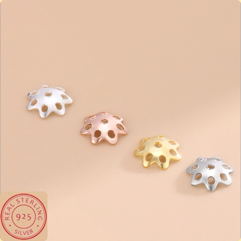 หมวกครอบลูกปัดเงินทิเบต 4mm สีเงินสีทอง