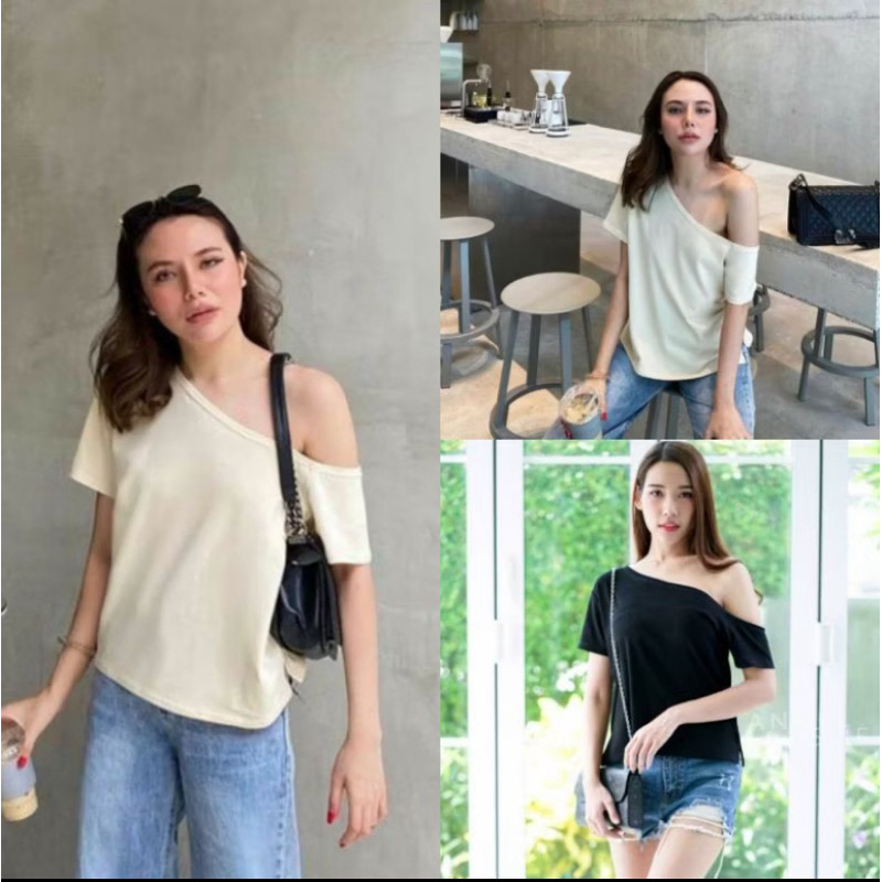 เสื้อแขนสั้นไหล่เฉียง เปิดไหล่ข้างหนึ่ง