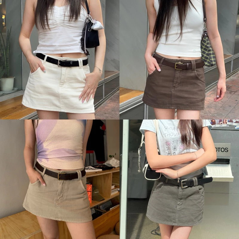 [Melt.selected] กระโปรงยีนส์สั้นมีซับในกางเกง แถมเข็มขัด