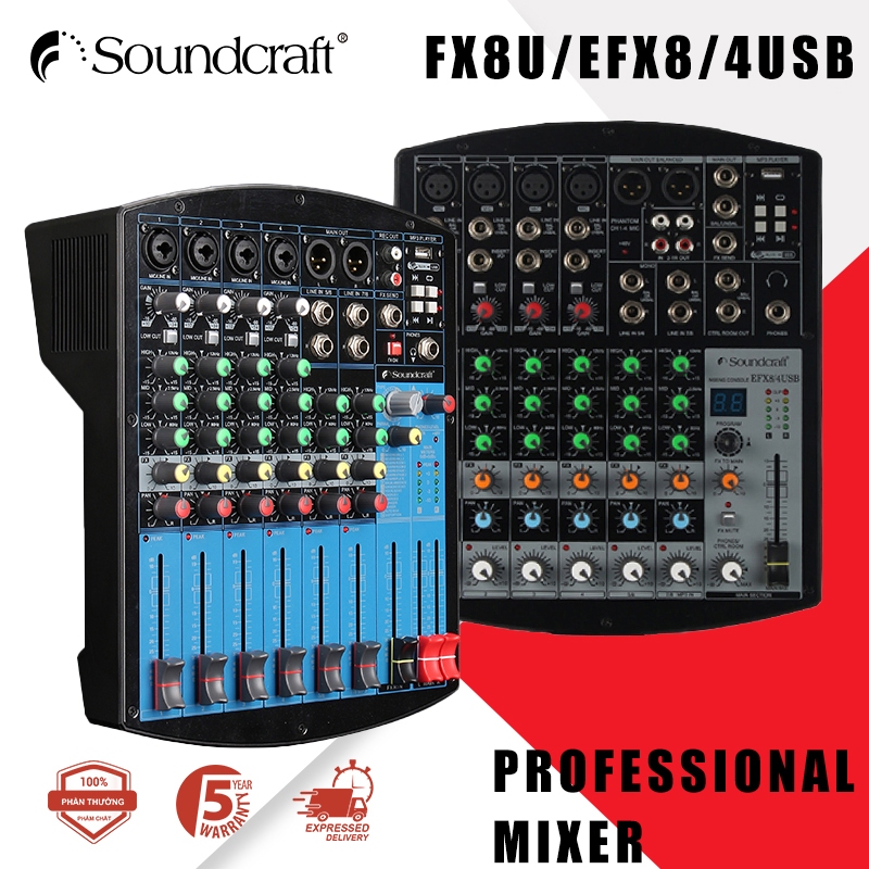 Soundcraft FX8U/EFX8/4USB มิกเซอร์กลางแจ้งประสิทธิภาพระดับมืออาชีพ มิกเซอร์มิกเซอร์ 8 ช่อง