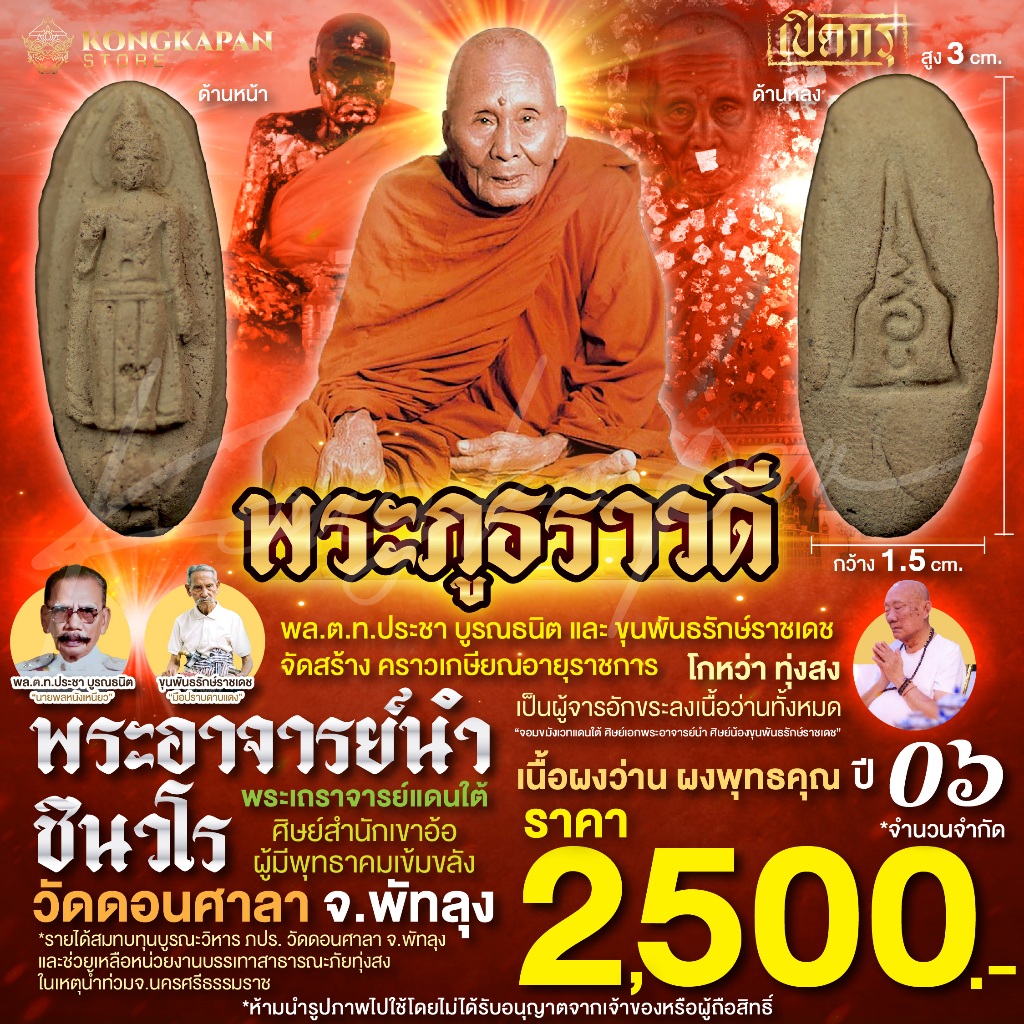 พระภูธาราวดี เนื้อผงว่าน ผงพุทธคุณ พระอาจารย์นำ วัดดอนศาลา ปี06