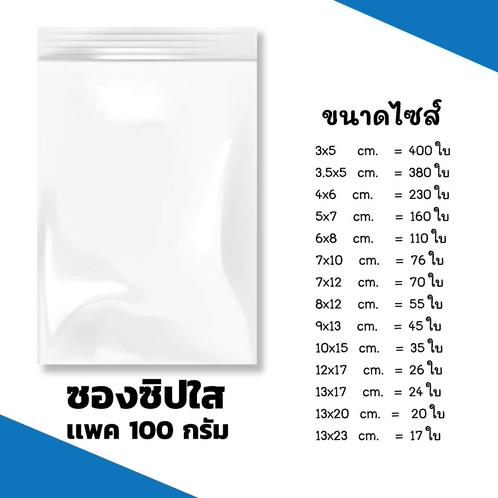 ถุงซิป ซองซิป ซองพลาสติก ซองใสเอนกประสงค์ เกรด A เเพค 100 กรัม