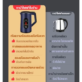 【รับประกัน 30ปี】กาต้มน้ำไฟฟ้า กาน้ําร้อน 3ลิตร ต้มน้ำเพียง 2 นาที ตัดไฟอัตโนมัติ เก็บความร้อนทั้งวัน electric kettle