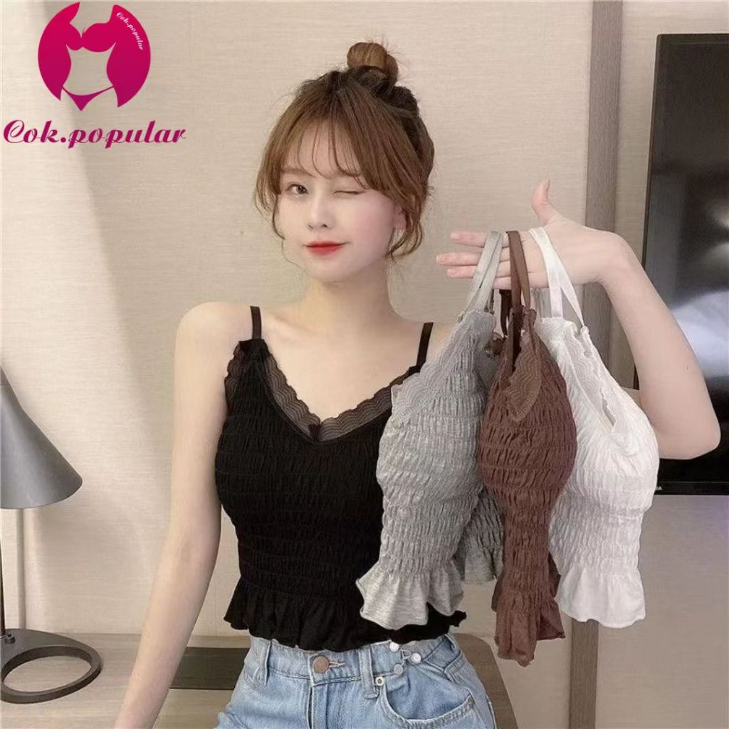 #249 พร้อมส่ง เสื้อสายเดี่ยว มีฟองน้ำ สม๊อคหลังยืดนิดหน่อย สินค้าพร้อมส่ง