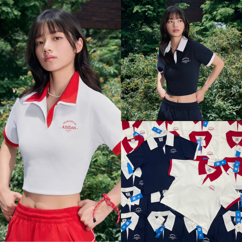 Ads crop top 💙❤️🤍 เสื้อยืดคอปกทรงครอปรุ่นใหม่ ชนช็อป น่ารักมากก ดีเทลตัดสีทูโทน งานปักลายแบรนด์อย่าง