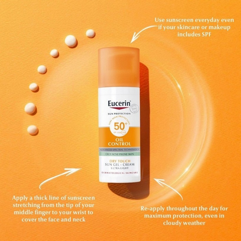 ยูเซอริน Eucerin Sun Dry Touch Oil Control Face SPF50+ PA++++ 50ml กันแดดคุมมัน เนื้อบางเบา สำหรับผิวหน้า