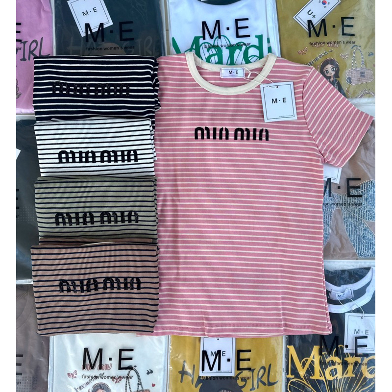 เสื้อยืดพิมพ์ลายผ้าเทพผ้ายูนิโคล่ งานสกรีนลายป้ายME เสื้อยืดแฟชั่น