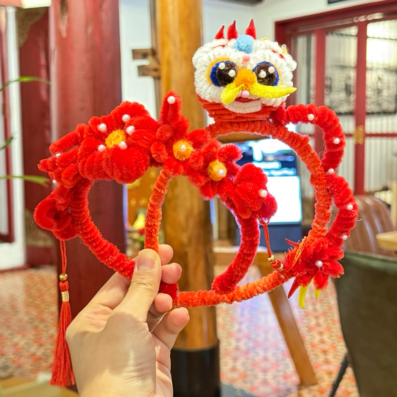 [Mimmuffin] ที่คาดผมตรุษจีน ลวดกำมะหยี่ แฮนเมด ที่คาดผมสิงโตสีแดง chinese new year