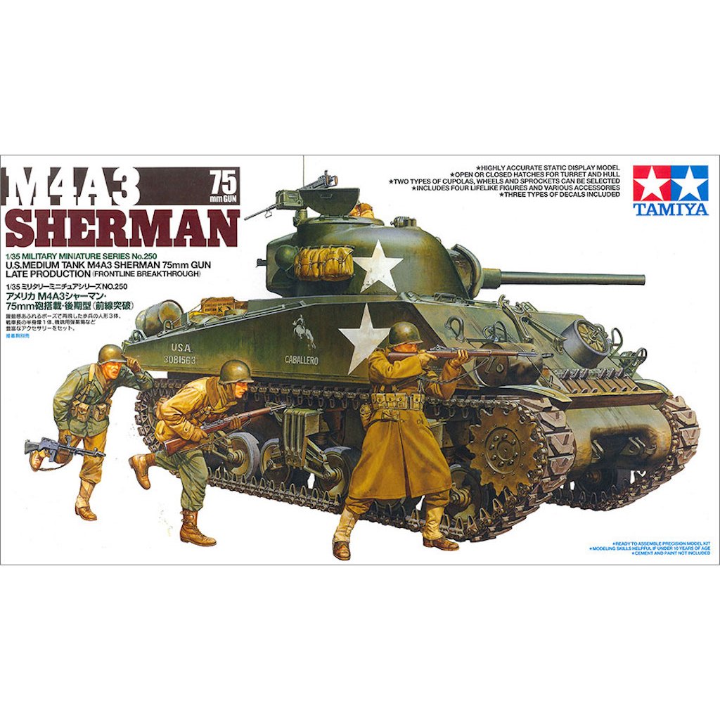 New TAMIYA 35250 ชุดประกอบจำลองมาตราส่วน 1:35 U.S. MEDIUM TANK M4A3 SHERMAN 75mm GUN LATE PRODUCTION สร้างทำสีเอง