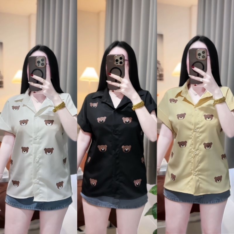 เสื้อเชิ้ตคอปก ฟรีไซร์ อก38-40 แต่งโบว์น่ารัก เนื้อผ้าครัช