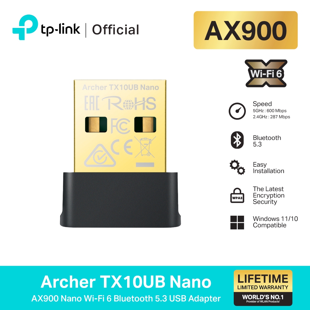 TP-Link Archer TX10UB Nano ยูเอสบีอะแดปเตอร์ บลูทูธ 5.3 AX900 Nano Wi-Fi 6 Bluetooth 5.3 USB Adapter