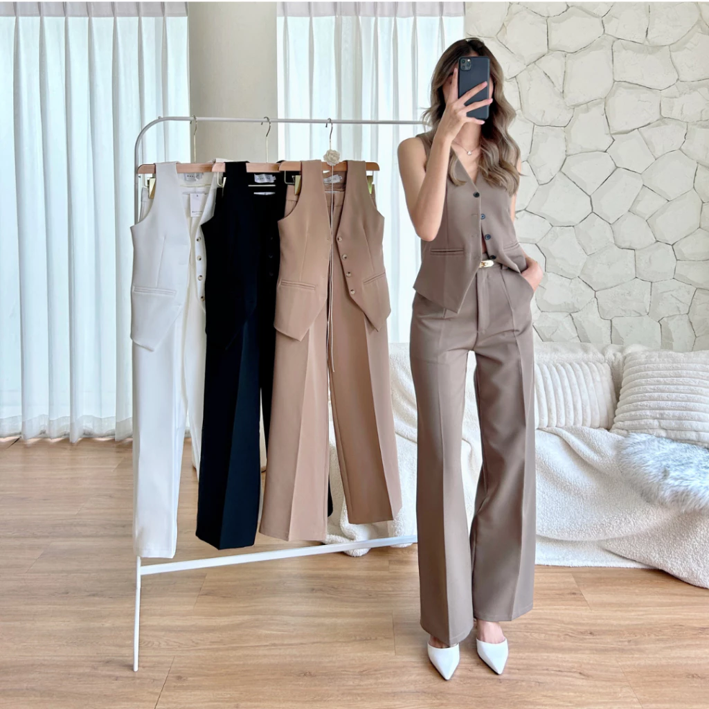 Maplepie - JULIA SET เซ็ท 2 ชิ้น เสื้อกั๊ก + กางเกงขายาว เอวสูง (รุ่นขายดี)